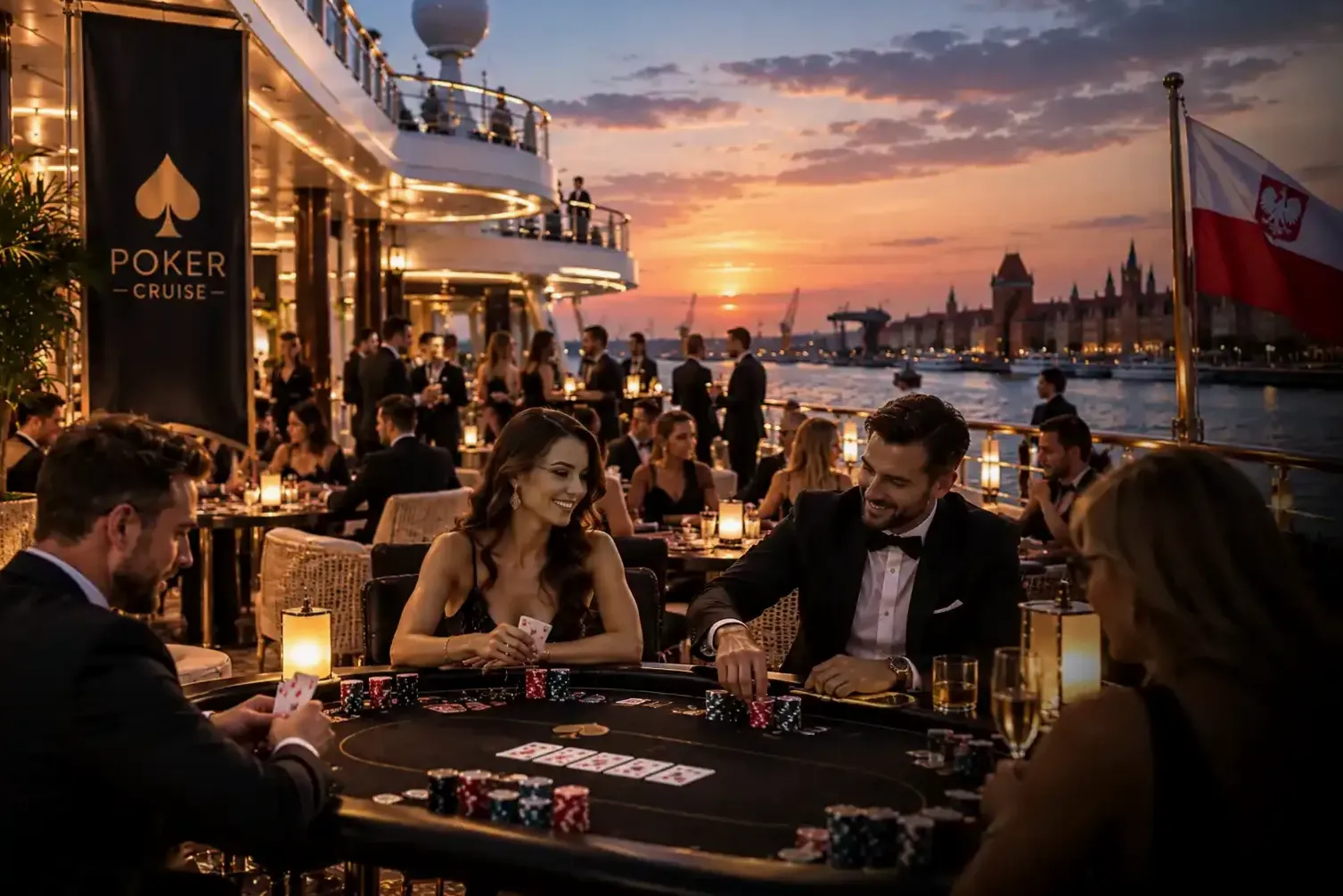 Krupier przy stole pokerowym